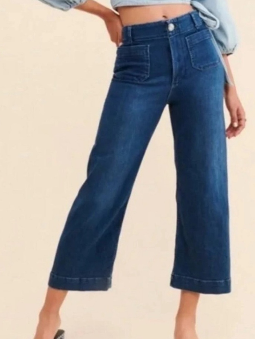 Anthropologie Pilcro The Skipper Dark Blue High-Rise Cropped Wide-Leg Jeans